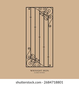 Cerca de ferro forjado com rolagem clássica. Design de metal ornamentado. Padrões geométricos abstratos sem emenda.