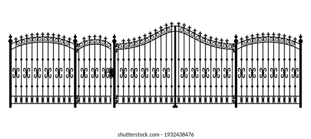 Wrought iron fence and gate, vector illustration