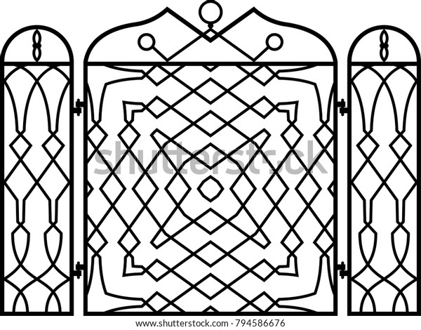 Wrought Iron Fireplace Screen Vector Illustration Stock Vector