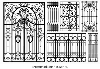 Wrought iron gate and fence. vector