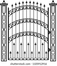 Wrought Iron Gate, Ornamental Design Vector Illustration
