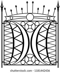 Wrought Iron Gate, Ornamental Design Vector Art Illustration