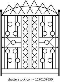 Wrought Iron Gate, Ornamental Design Vector Art Illustration
