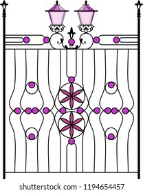 Wrought Iron Gate, Ornamental Design Vector Illustration