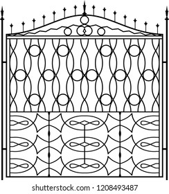 Wrought Iron Gate, Ornamental Design Vector Art Illustration