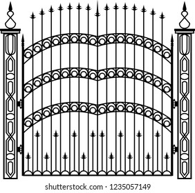 Wrought Iron Gate, Ornamental Design Vector Art Illustration
