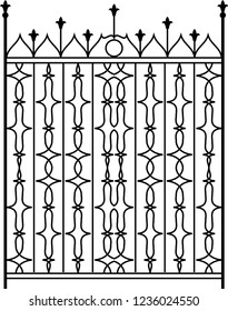 Wrought Iron Gate, Ornamental Design Vector Art Illustration
