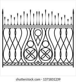 Wrought Iron Gate, Ornamental Design Vector Art Illustration