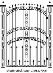 Wrought Iron Gate, Ornamental Design Vector Illustration