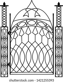 Wrought Iron Gate, Ornamental Design Vector Art Illustration