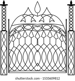 Wrought Iron Gate, Ornamental Design Vector Art Illustration
