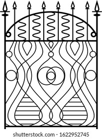 Wrought Iron Gate, Ornamental Design Vector Illustration