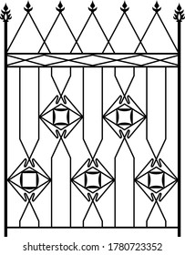Wrought Iron Gate, Ornamental Design Vector Art Illustration