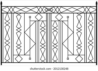 Wrought Iron Gate, Ornamental Gate Design Vector Art Illustration