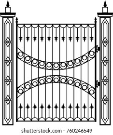 Wrought Iron Gate, Ornamental Design Vector Illustration
