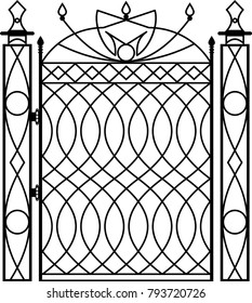 Wrought Iron Gate, Ornamental Design Vector Illustration