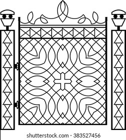 Wrought Iron Gate Pillar Vector Illustration
