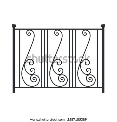 Wrought iron railings with decorative patterns that showcase elegant curves and swirls. Ideal for enhancing residential or commercial spaces, they add a touch of sophistication.