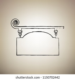 Wrought iron sign for old-fashioned design. Vector. Brush drawed black icon at light brown background.