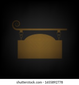 Wrought iron sign for old-fashioned design. Icon as grid of small orange light bulb in darkness. Illustration.