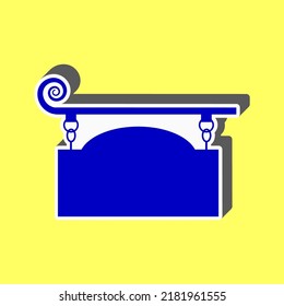 Wrought Iron Sign For Old-fashioned Design. Blue Icon With White Stroke In 3d At Yellow Background. Illustration.