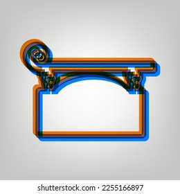 Wrought iron sign for old-fashioned design. Stroked Icon in orange, azure and old lavender Colors at gray Background. Illustration.