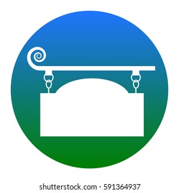 Wrought iron sign for old-fashioned design. Vector. White icon in bluish circle on white background. Isolated.