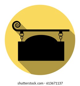 Wrought iron sign for old-fashioned design. Vector. Flat black icon with flat shadow on royal yellow circle with white background. Isolated.