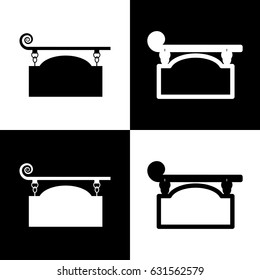 Wrought Iron Sign For Old-fashioned Design. Vector. Black And White Icons And Line Icon On Chess Board.