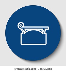 Wrought iron sign for old-fashioned design. Vector. White contour icon in dark cerulean circle at white background. Isolated.