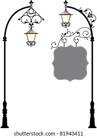 Wrought Iron Signage with Lamp