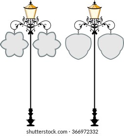Wrought Iron Signage With Lamp, Lantern Vector Illustration