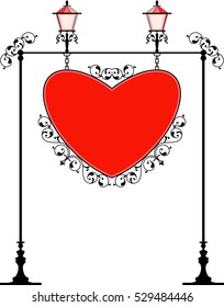 Wrought Iron Signage With Lamp, Lantern Vector Illustration