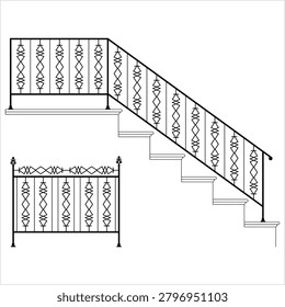 Wrought Iron Stair Railing Design Vector Art