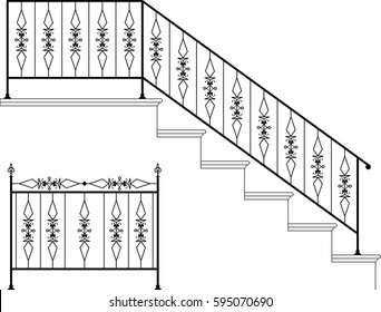 Wrought Iron Stair Railing Design Vector Art