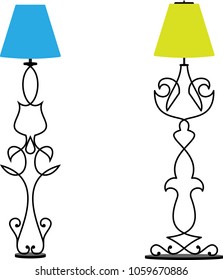 Wrought Iron Table Floor Lamp Design Vector Art Illustration