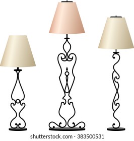 Wrought Iron Table Floor Lamp Vector Illustration