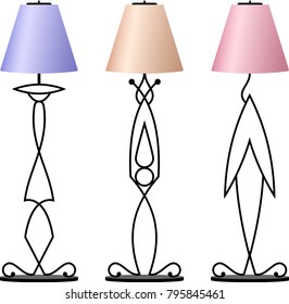 Wrought Iron Table Floor Lamp Vector Illustration