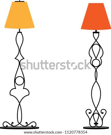 Wrought Iron Table Floor Lamp Design Vector Art Illustration