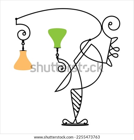 Wrought Iron Table Floor Lamp, Metal Lamp Stand Vector Art Illustration