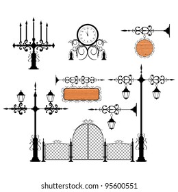 Wrought iron vector set vintage signs and decor elements