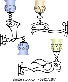 Ilustración del vector de la lámpara de pared de hierro forjado