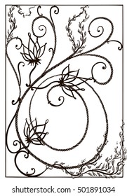 Wrought-iron grille on a window. Wrought-iron grating in the Art Nouveau style