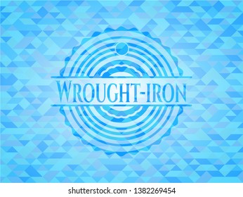 Wrought-iron realistic light blue emblem. Mosaic background