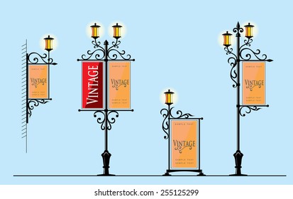 wrought-iron street lamps with a sign for advertising, the vector