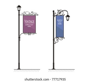 wrought-iron street lamps with a sign for advertising, the vector