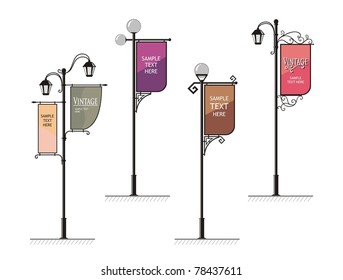 wrought-iron street lamps with a sign for advertising, the vector