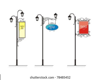 wrought-iron street lamps with a sign for advertising, the vector