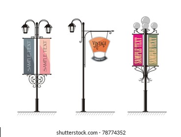 wrought-iron street lamps with a sign for advertising, the vector