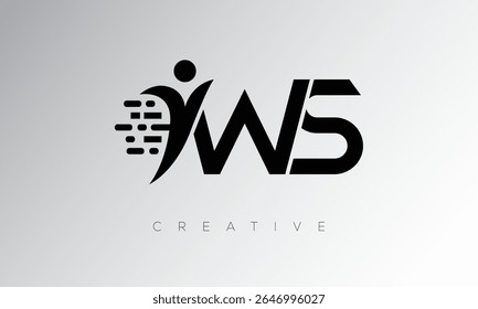 WS Creative Digital Monogram Logo – Futuristic Letter mark Design Featuring Human Shape, Pixel Motion and Minimal Tech Style for Innovative Branding Identity
